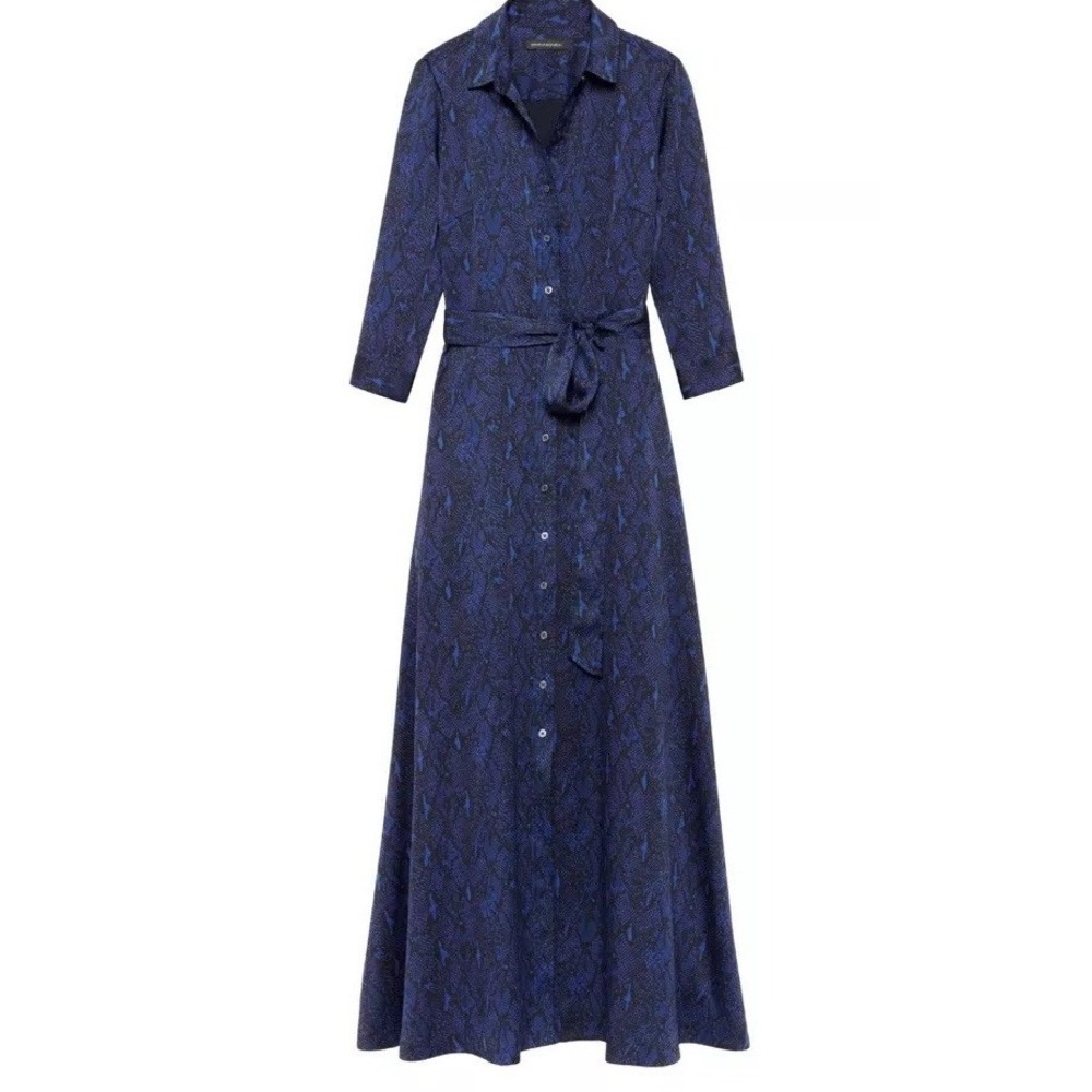 Banana Republic Blue Snake Print Maxi Shirt Dress NWT Size 2 Animal Print Long